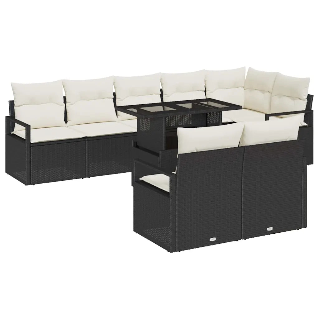 Set Divano da Giardino 9 pcs Nero e Crema polyrattan 3348843