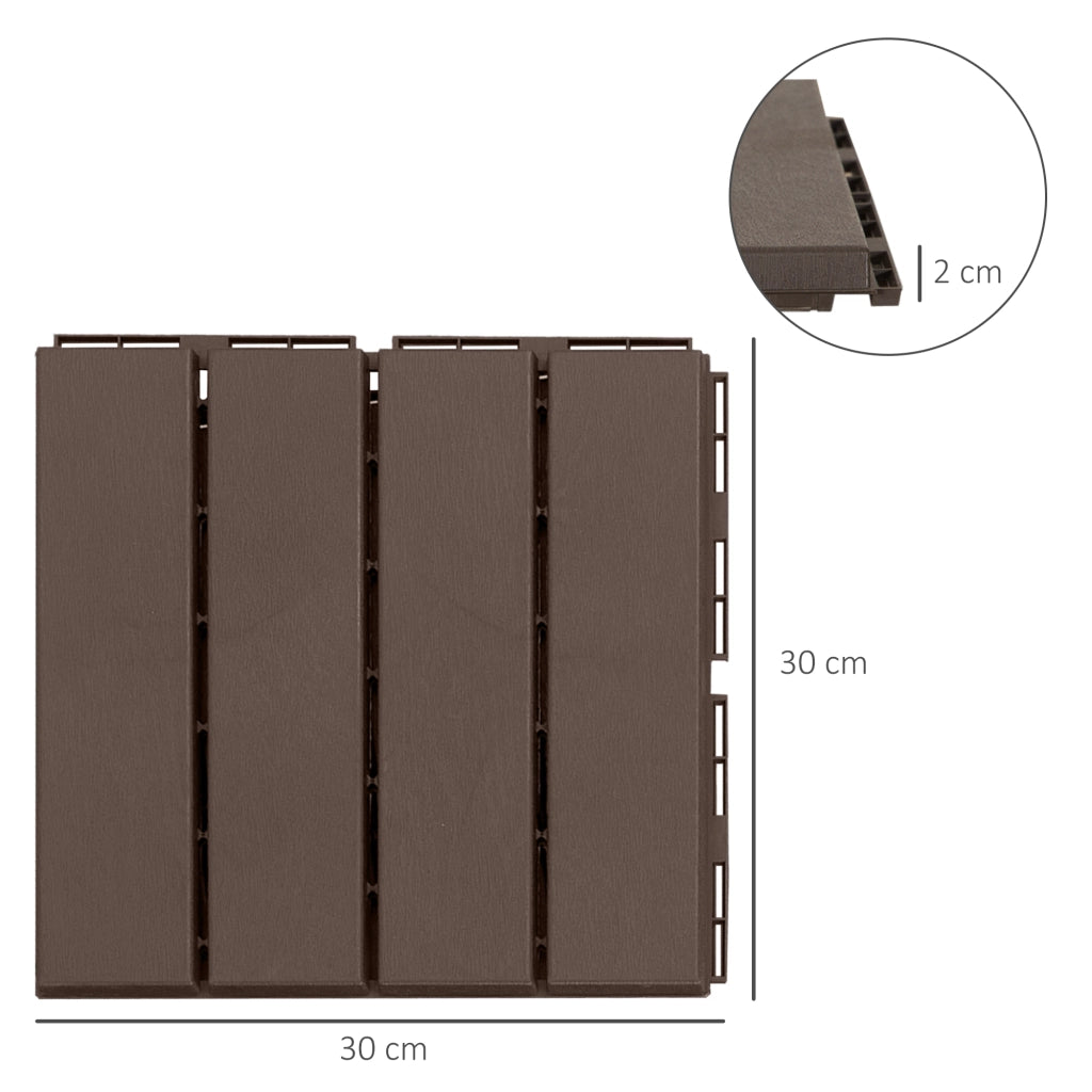 Set 9 Mattonelle a Incastro per Terrazzo, Piastrelle per pavimenti (30x30x2cm) in PP Antiscivolo, Area: 0.81 mq Marrone