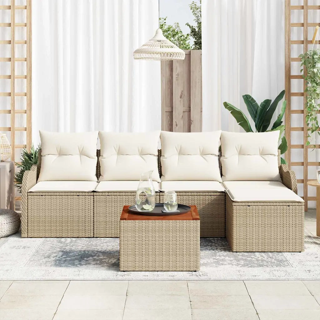 Set Divano da Giardino 6 pcs Beige e Crema polyrattan