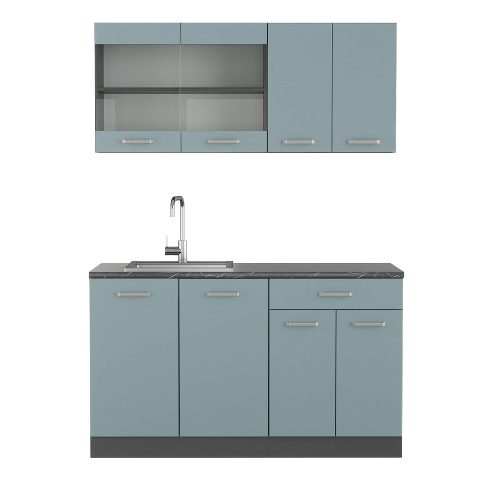 Vicco Cucina monoblocco Blu-grigio/antracite 140 cm senza piano di lavoro