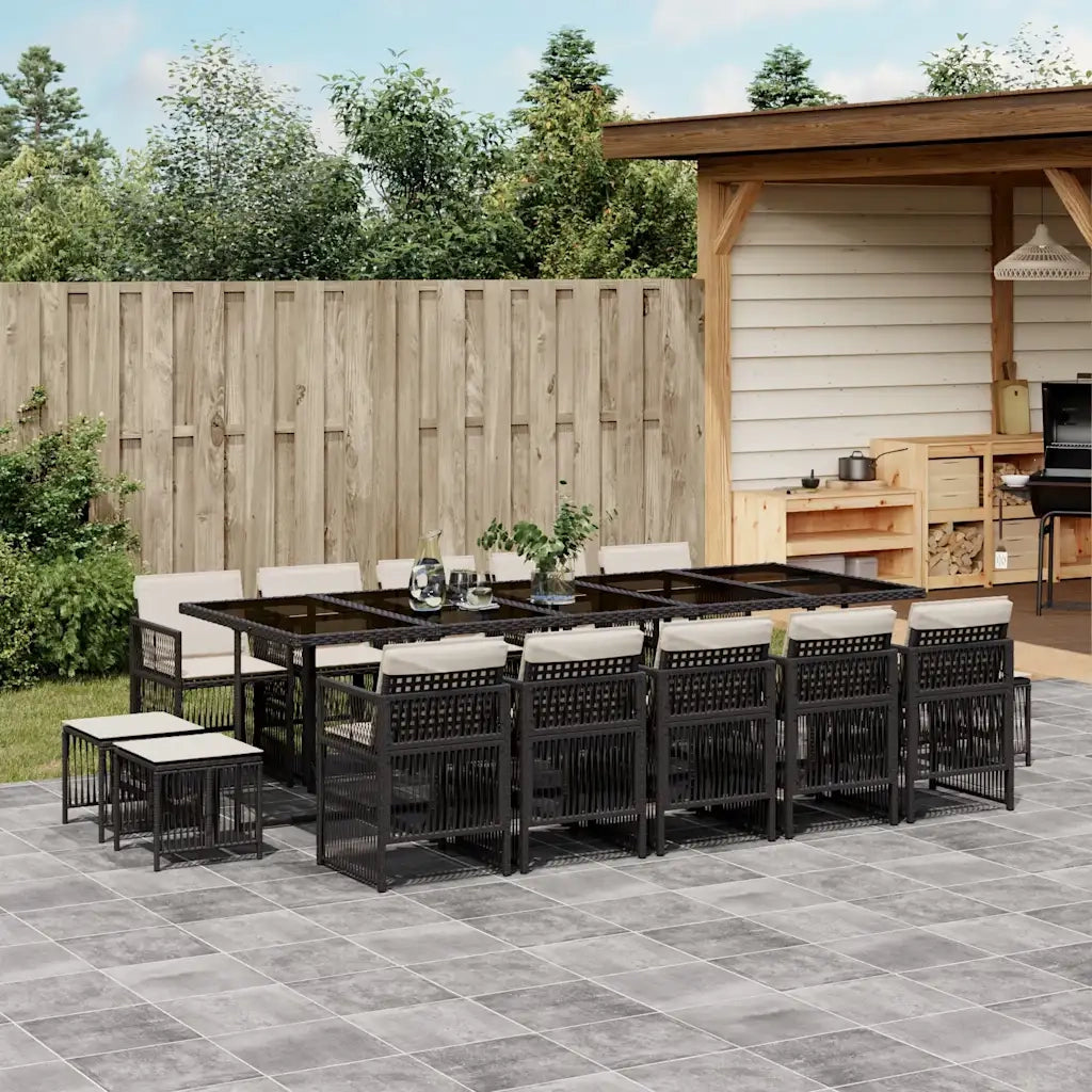 Set da Pranzo da Giardino 15 pz con Cuscini Nero in Polyrattan 3210990