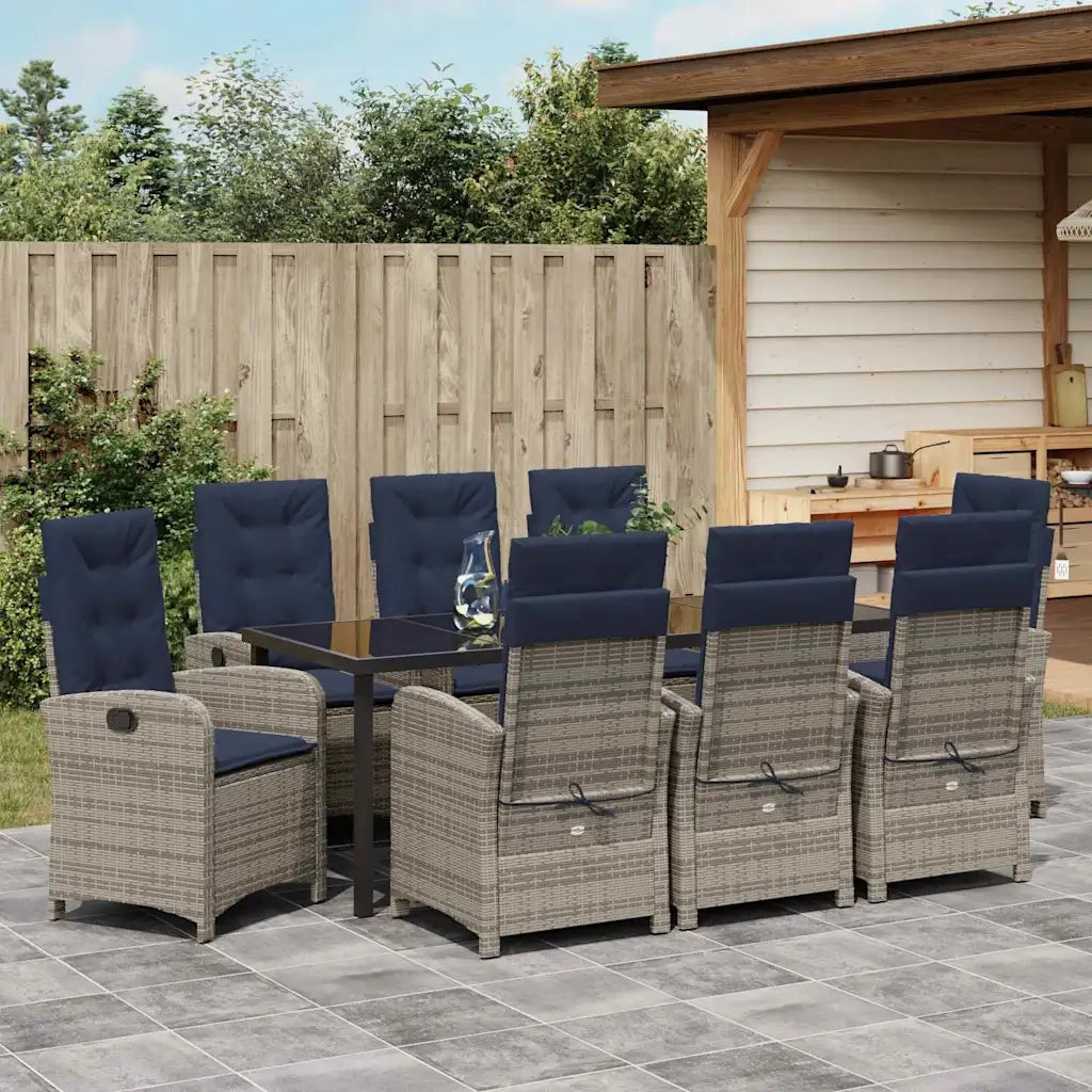 Set da Pranzo per Giardino con cuscino 9 pcs Grigio polyrattan 3380357