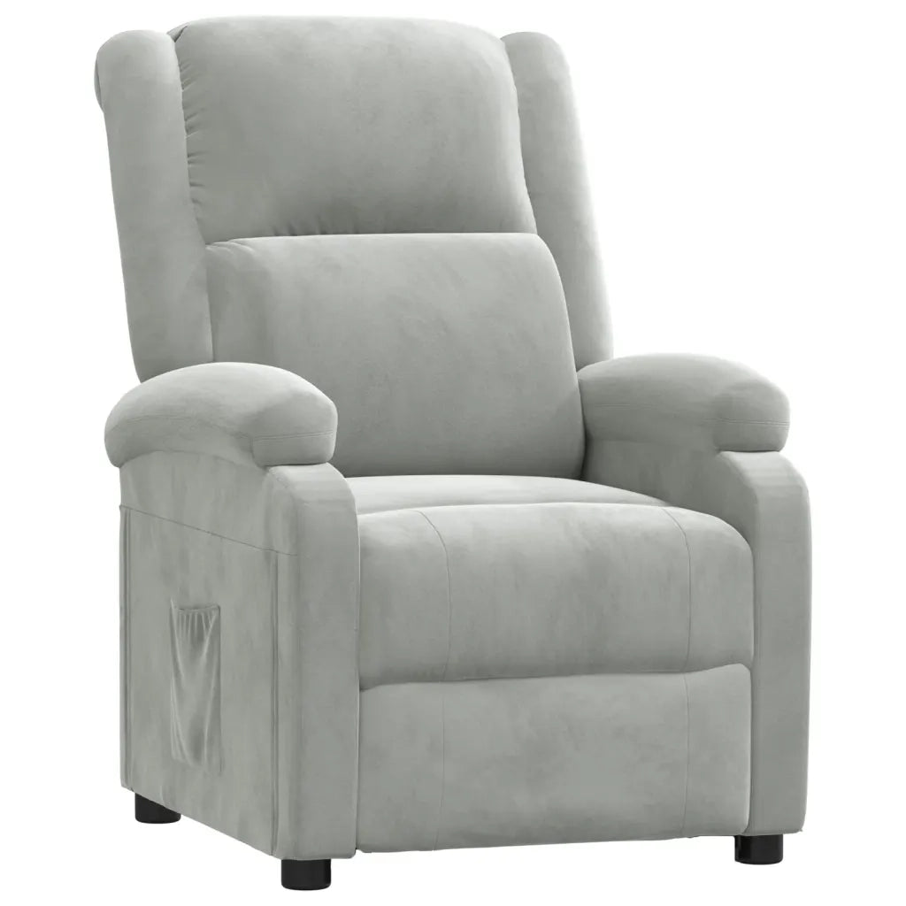 Poltrona | Sedia Relax Reclinabile Grigio Chiaro in Velluto