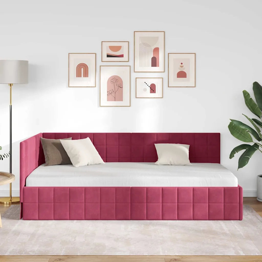 Cornice del letto ad angolo Rosso Vino 90 cm x 190 cm Velluto 42016382