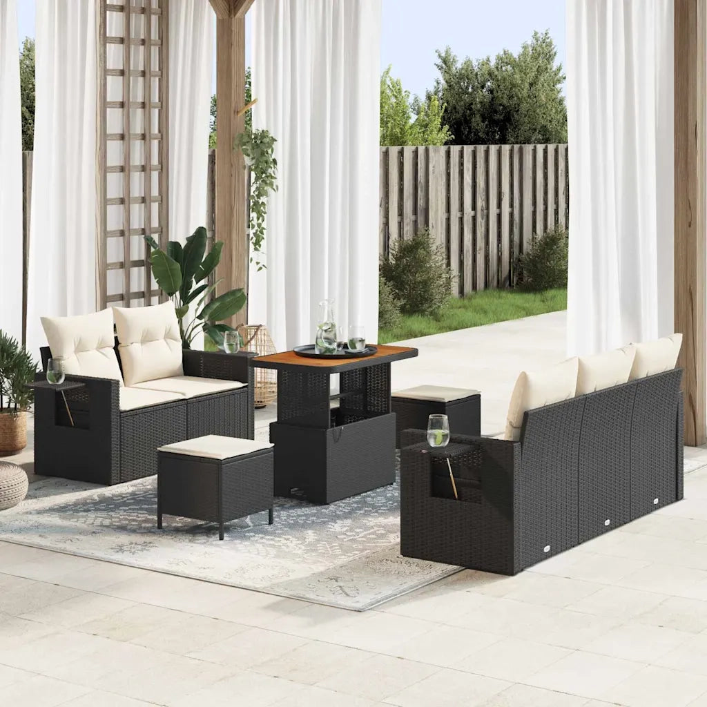 Set Divano da Giardino 10 pcs Nero e Crema polyrattan 3363640