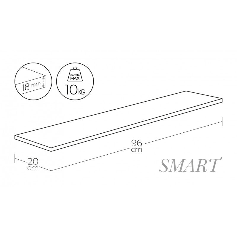 Mensola da Muro, Scaffale Legno, Mensola da Parete, Rovere Scuro, 96x20x1,8 cm - Smart