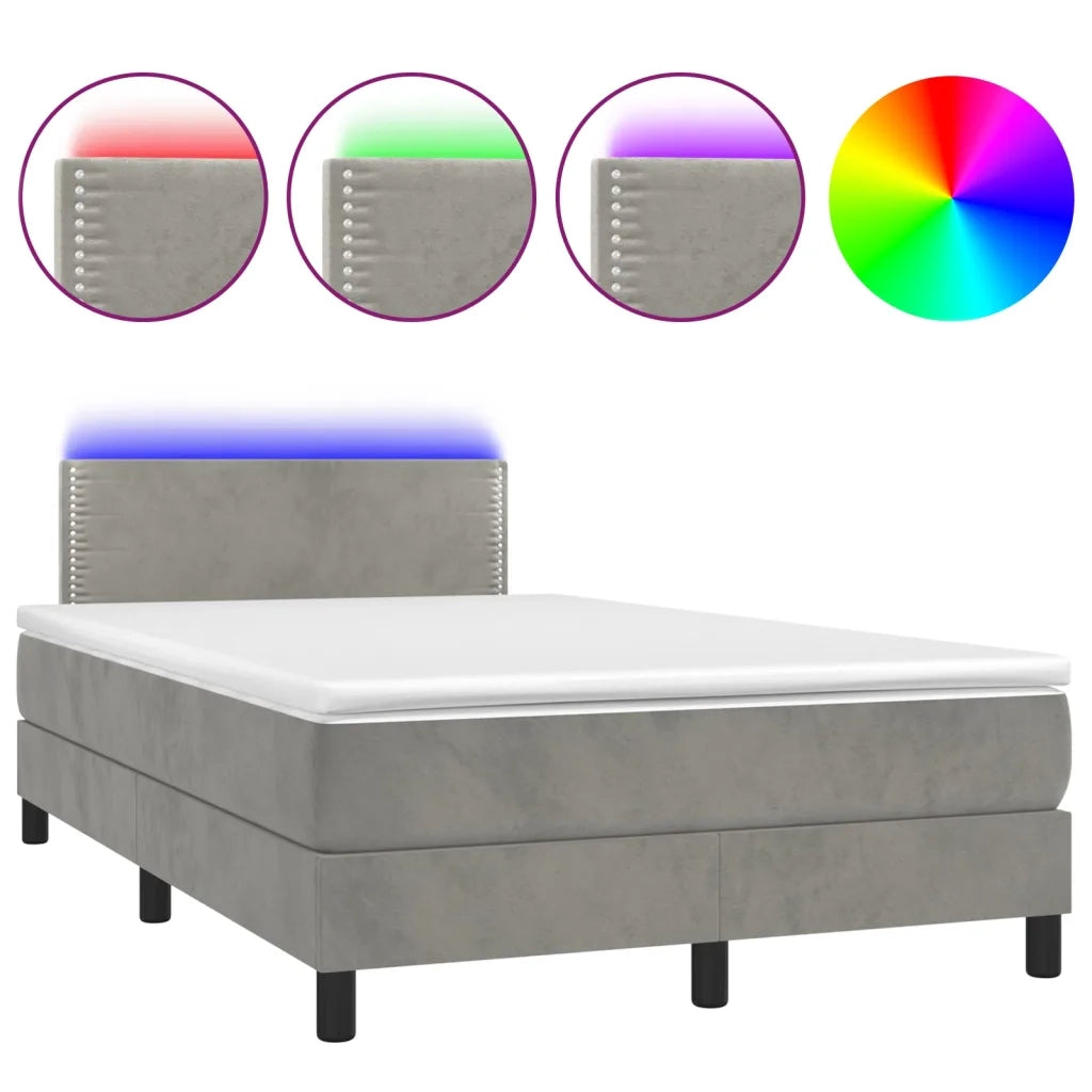 Letto a Molle con Materasso e LED Grigio Chiaro 120x200 cm Velluto