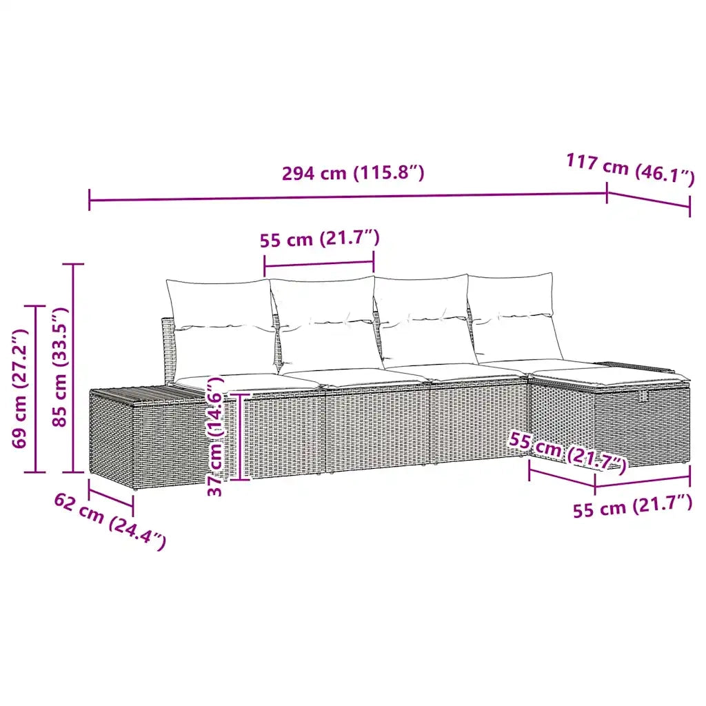 Set Divano da Giardino con cuscino 5 pcs Beige polyrattan 3359360