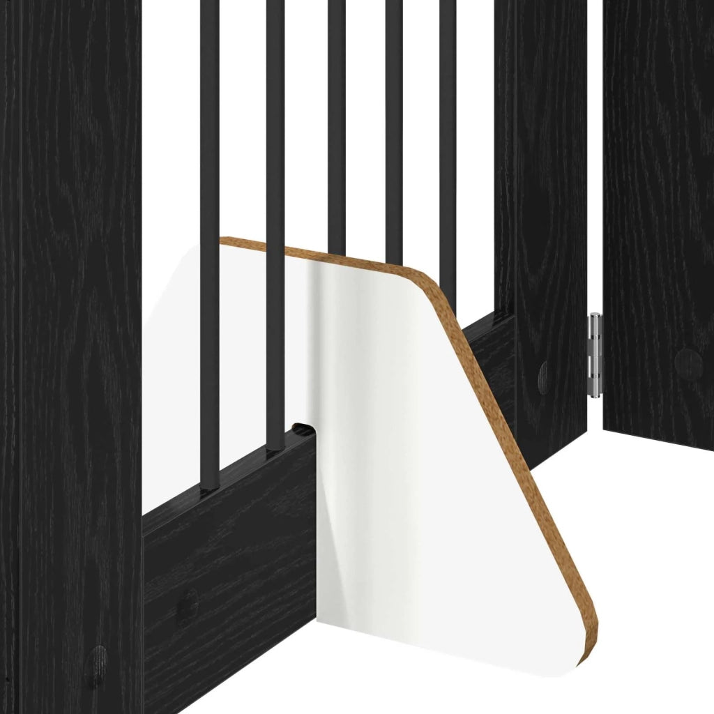 Cancello per cani pieghevole con supporti 4 pz Rovere Nero 892097