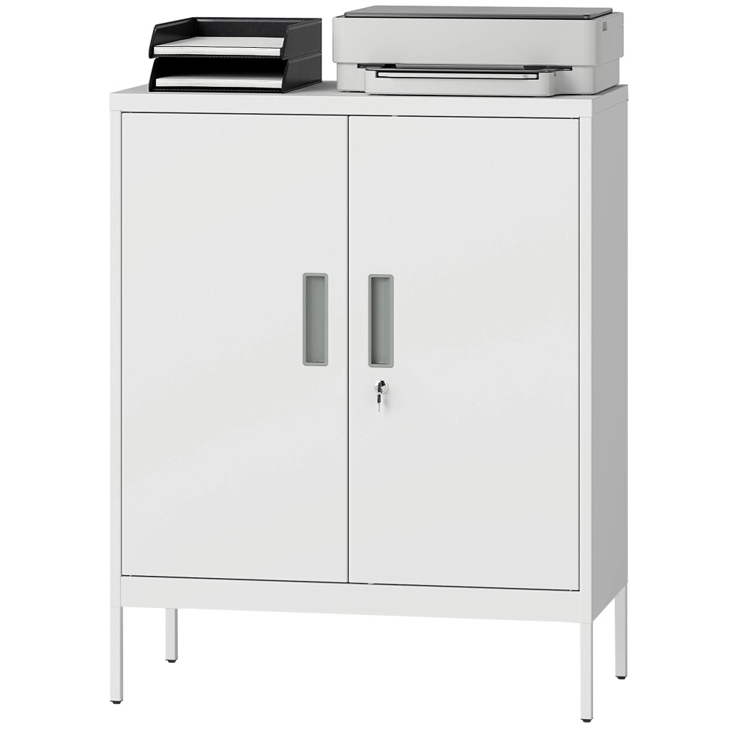 Armadio Mobile Multiuso ¨C Xylo ¨C 2 Ripiani Regolabili Bianco con Serratura 80x40x100 cm