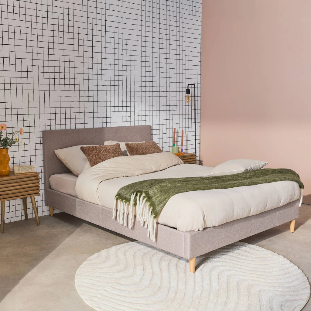 Struttura letto con rete a doghe e testiera 140x190cm, tessuto