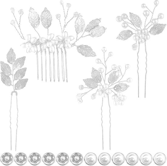 Accessori per capelli da sposa 16 pezzi - Spille per capelli argentate/Clip a spirale - Accessori per capelli fiorati - Accessori per capelli da sposa/bridesmaid - Stile elegante per occasioni festive