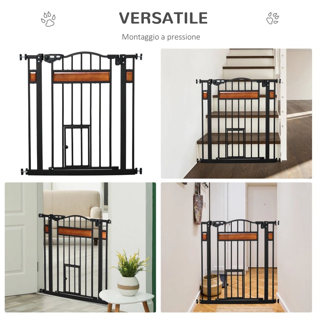Cancelletto Sicurezza Regolabile per Cani 74-80 cm con Chiusura Automatica Nero