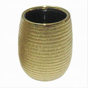 Trade Shop - Bicchiere Porta Spazzolini Accessorio Dorato Rigato Moderno Arredo Bagno 59935 -