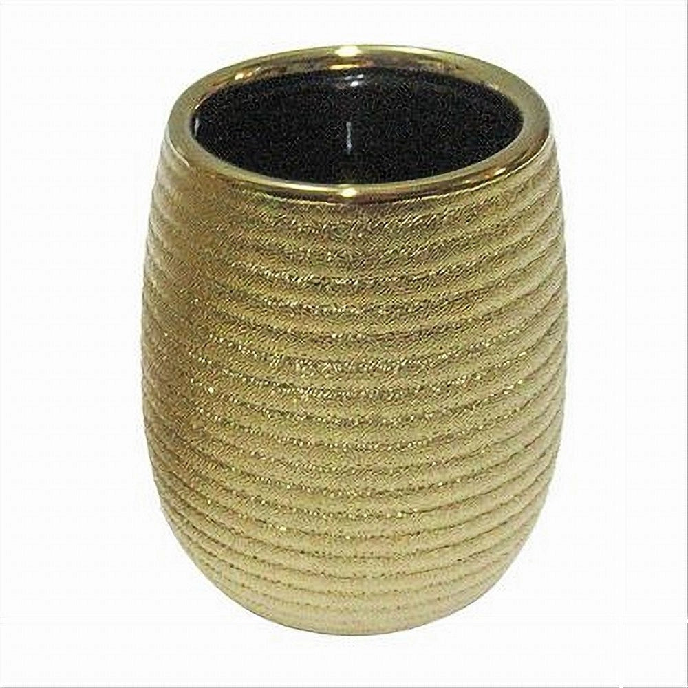 Trade Shop - Bicchiere Porta Spazzolini Accessorio Dorato Rigato Moderno Arredo Bagno 59935 -
