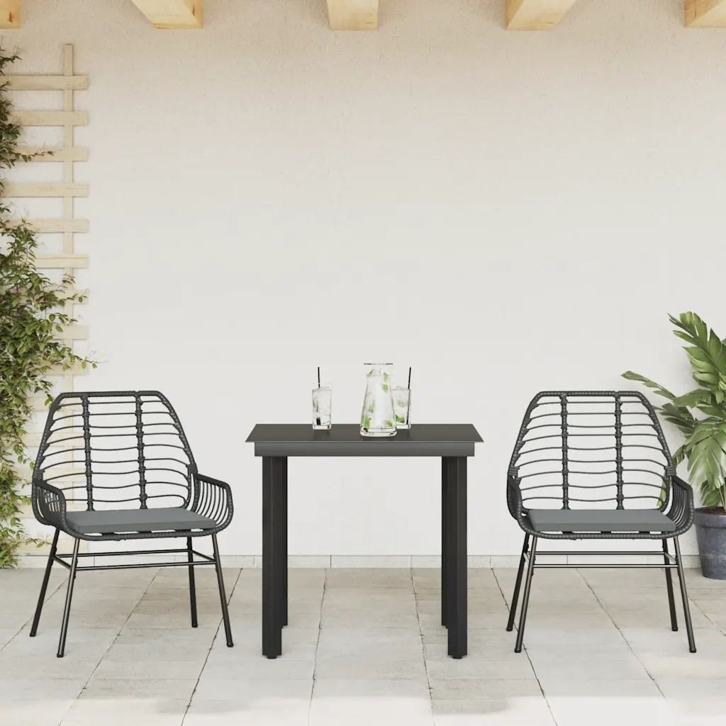 Set da Pranzo da Giardino 3 pz con Cuscini Polyrattan Vetro 3334548