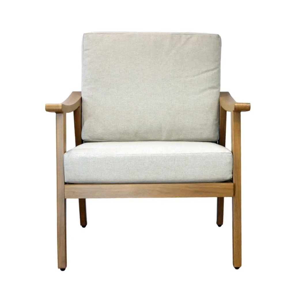 Salotto da giardino ALBORA 4 posti in alluminio effetto legno con cuscini beige e tavolino basso
