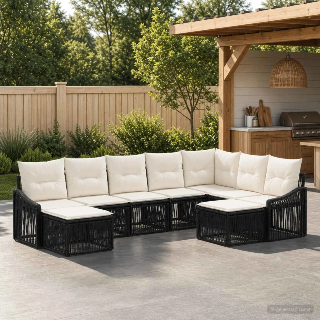 Set Divano da Giardino 9 pz Nero polyrattan 3436192