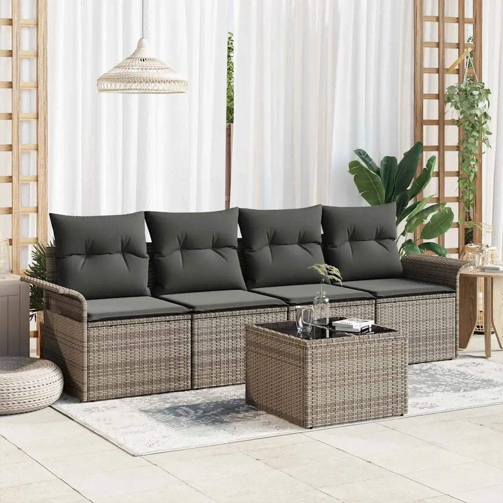 Set Divano da Giardino con cuscino 5 pcs Grigio polyrattan