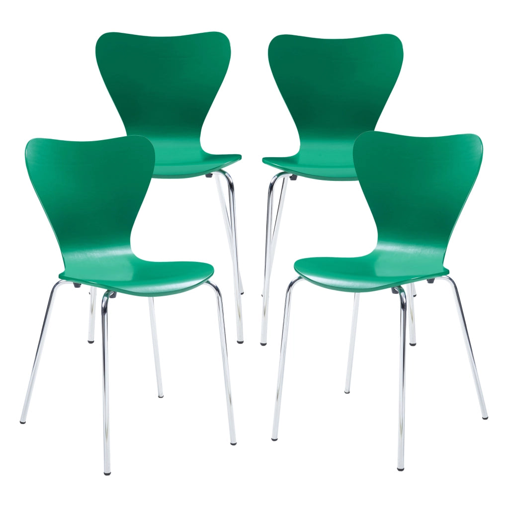 Set di 4 Sedie da Sala Essunga Impilabili - Verde / Cromato [en.casa]