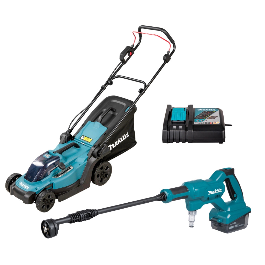 Kit Makita DLX2583T 18V rasaerba DLM330 + idropulitrice DHW180 + batteria 5.0Ah