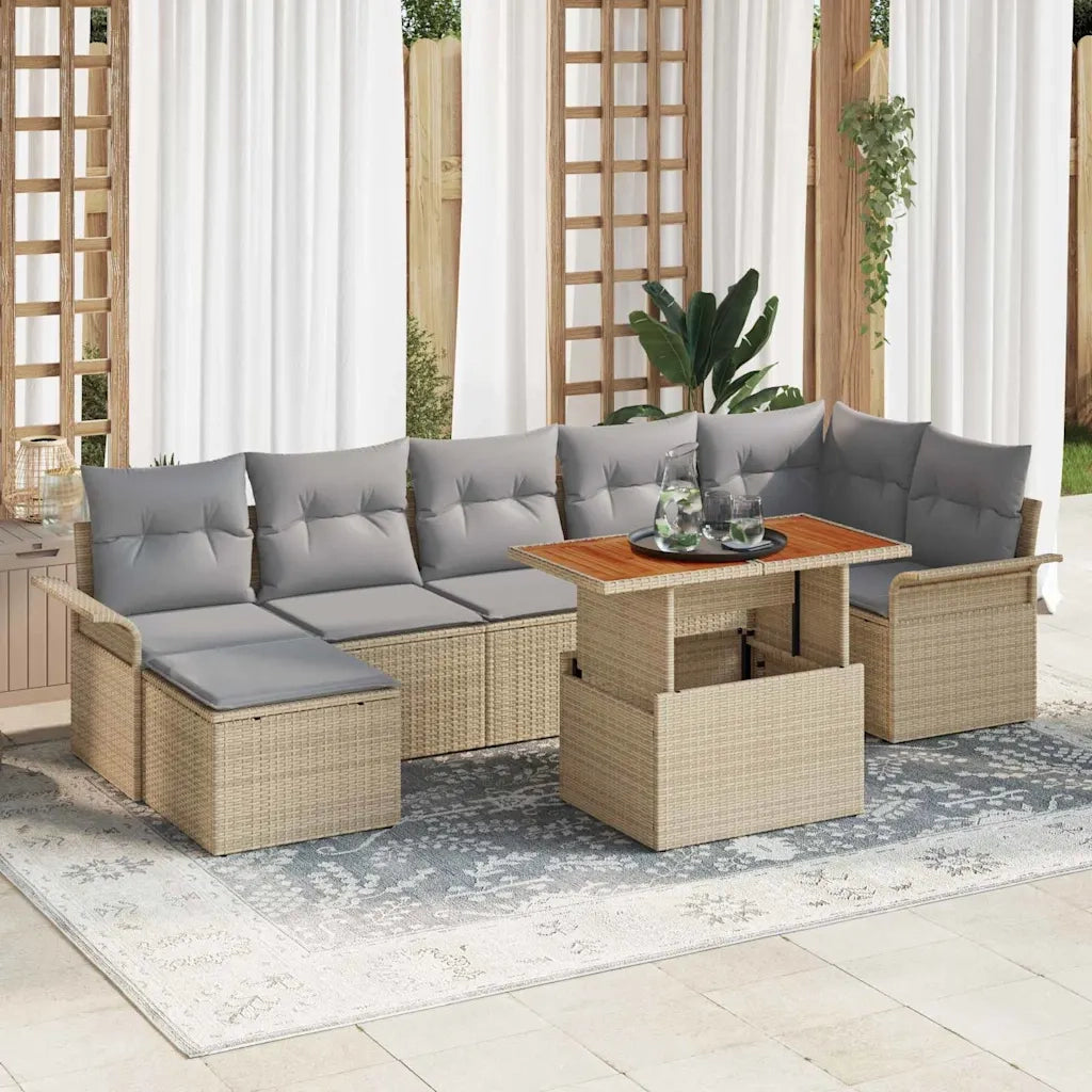 Set Divano da Giardino 8 pcs Beige e Grigio Chiaro polyrattan 3349363