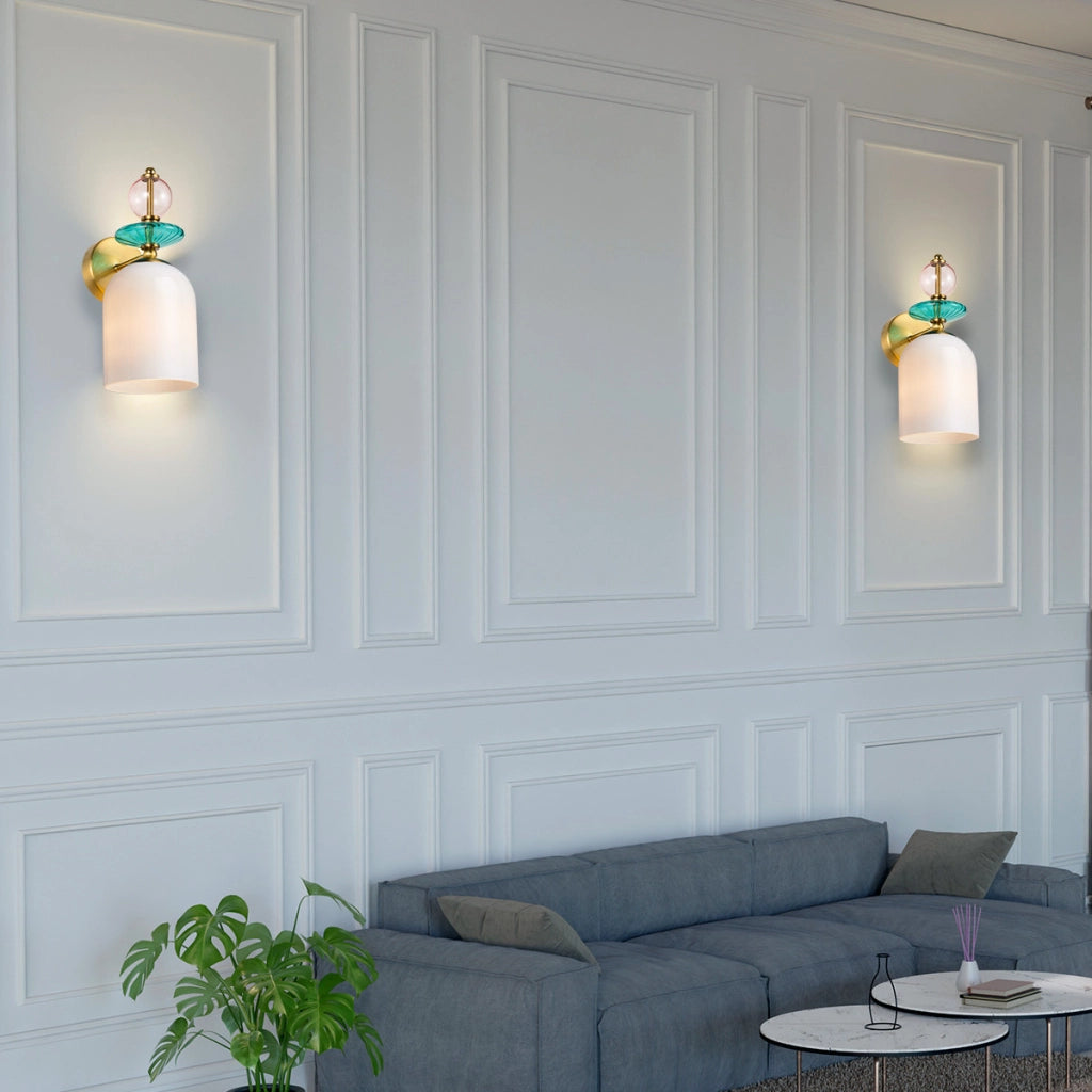 Applique Art Déco bianca ovale vetro oro E27 Tropea