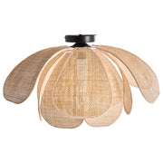 Lampadario con base in ferro nero e paralume in rattan stile boho luce d'atmosfera naturale