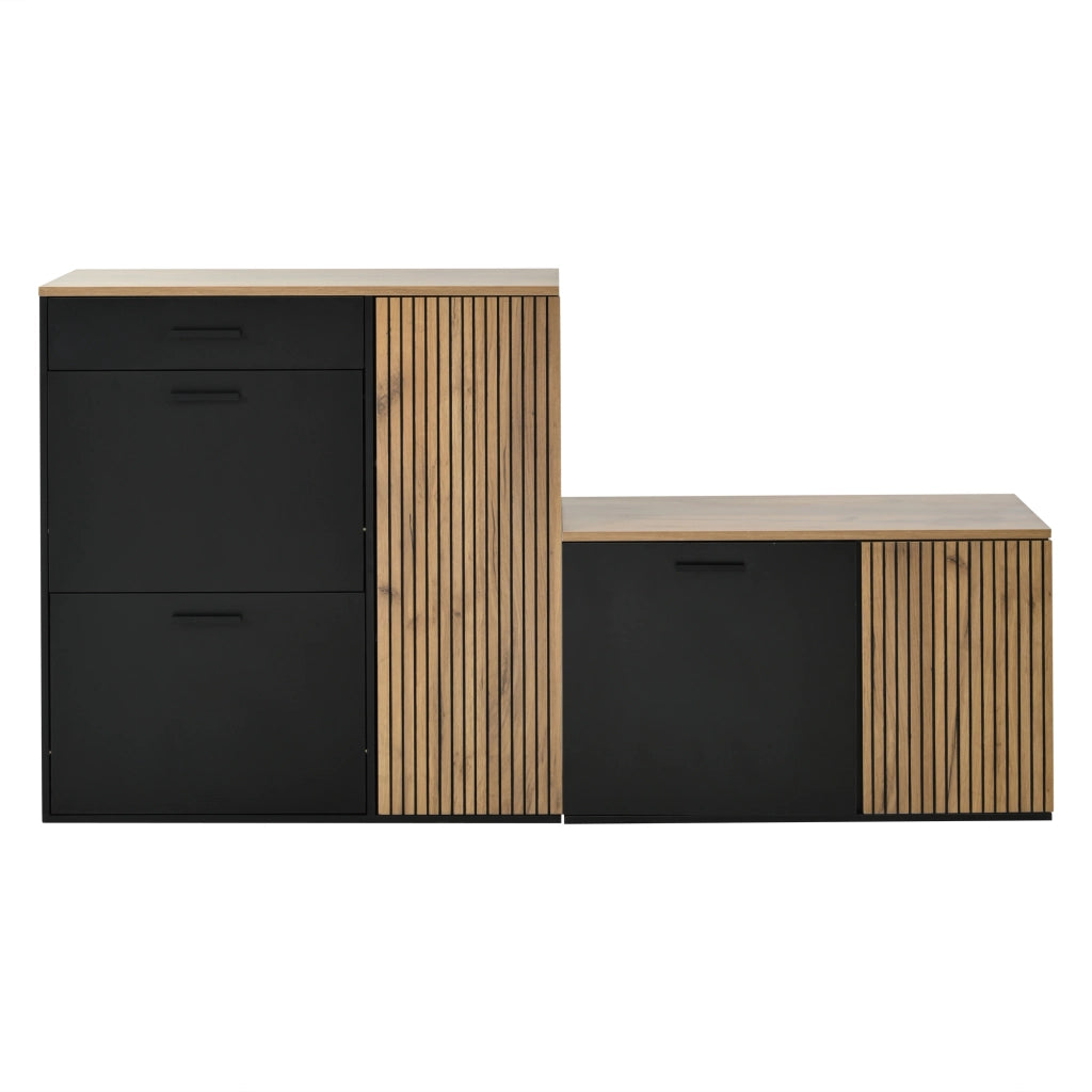Set da ingresso a 5 pezzi con 2 mobili, specchio, mensola e 4 ganci, colore naturale e nero