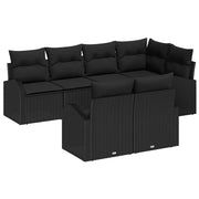 Set Divano da Giardino con cuscino 7 pcs Nero polyrattan 3354752