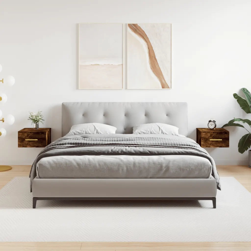 Comodini a Muro 2 pz-Set di 2 Tavolino da notte Rovere Fumo 35x35x20 cm 394740