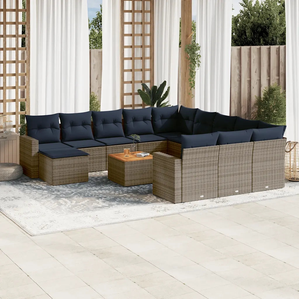 Set Divani da Giardino 13 pz con Cuscini Grigio in Polyrattan 3256761