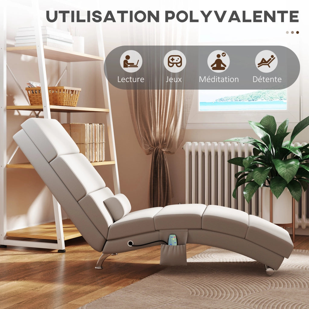 Poltrona relax massaggiante e riscaldata con poggiapiedi ¨C zephmum ¨C tessuto effetto lino crema