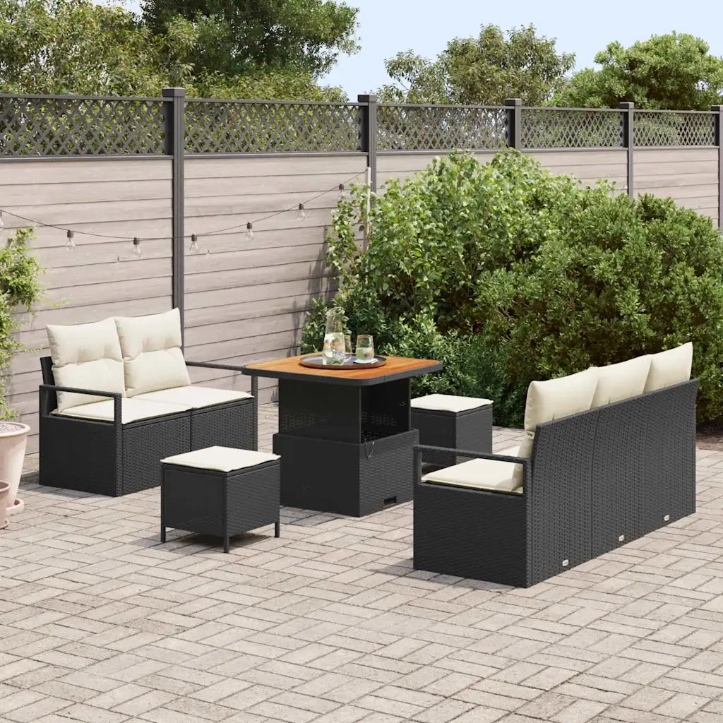 Set Divano da Giardino con cuscino 8 pcs Nero polyrattan