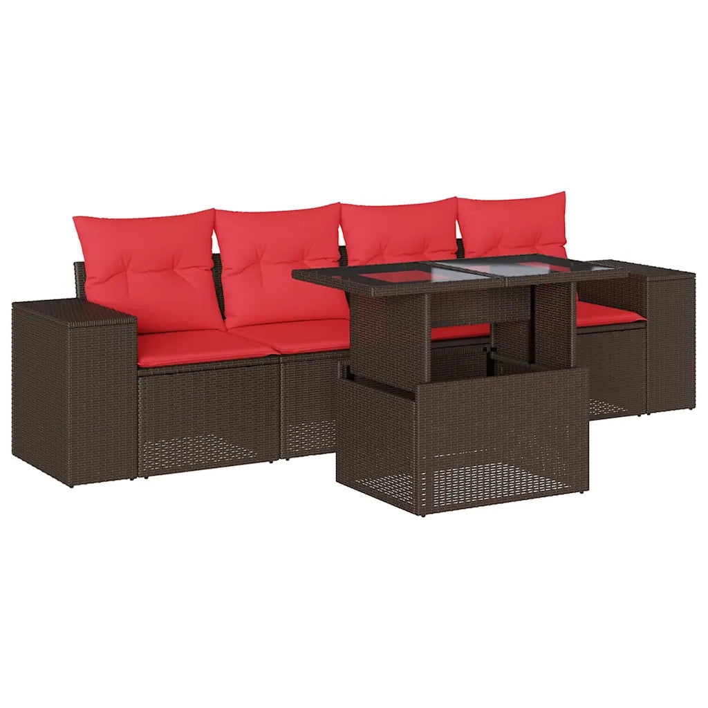 Set Divani da Giardino 5 pz con Cuscini Marrone in Polyrattan 3268994