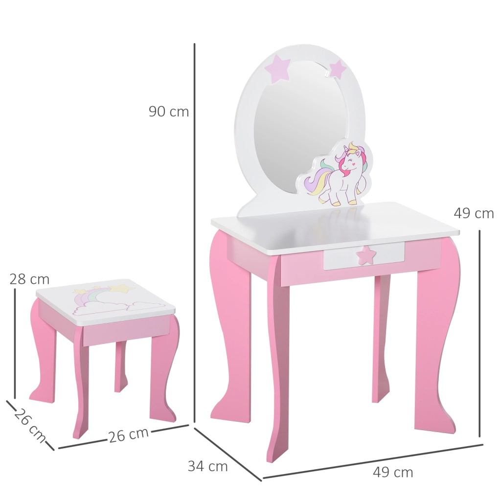 Specchiera Giocattolo con Cassetto e Sgabello Gioco Bambine 3-6 Anni