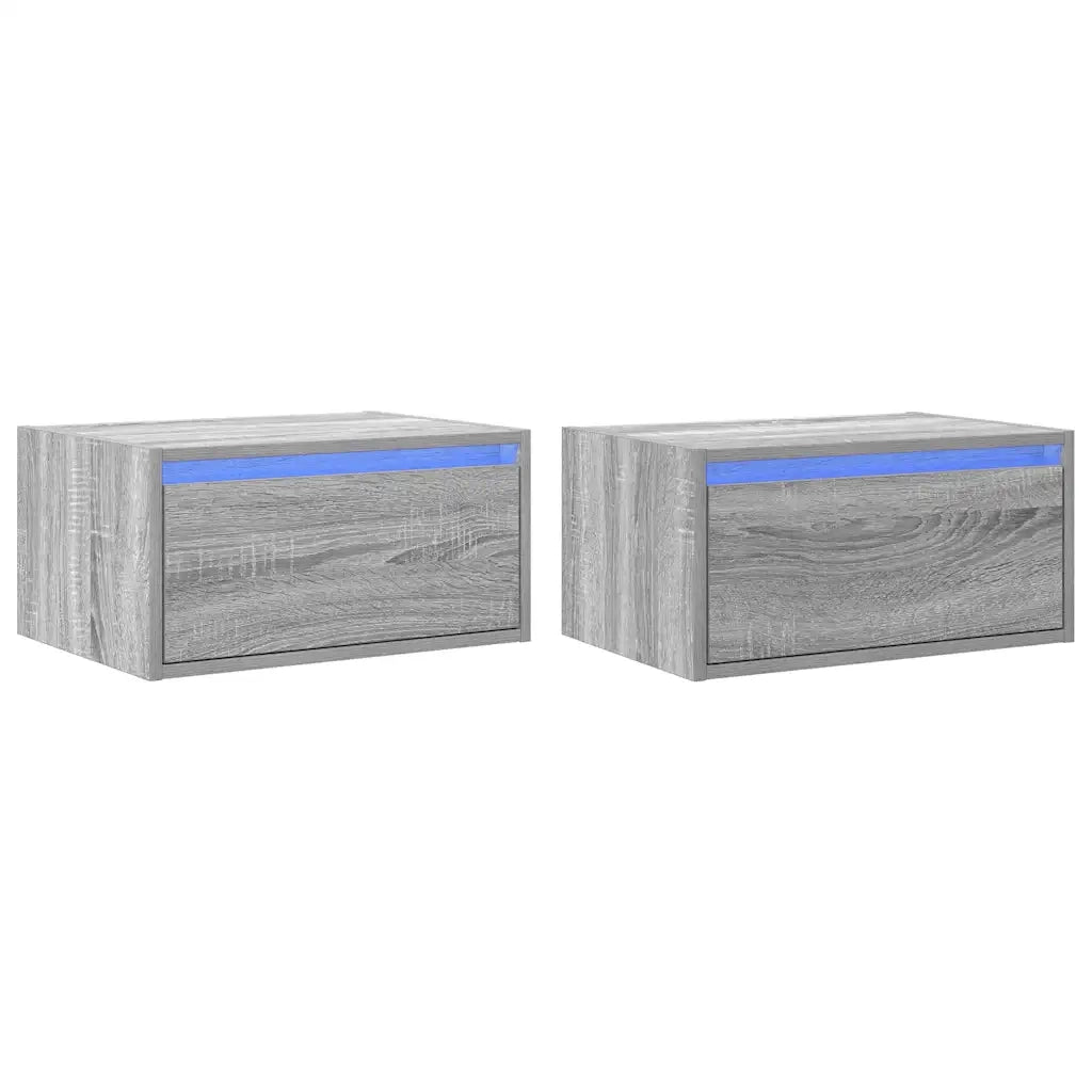 Comodini a Parete con luci LED 2 pz Grigio Sonoma 860222