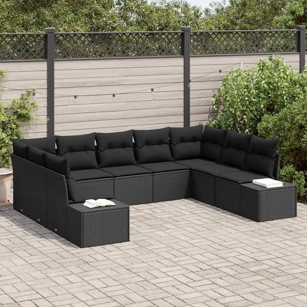 Set Divano da Giardino con cuscino 9 pcs Nero Polyrattan 3355892