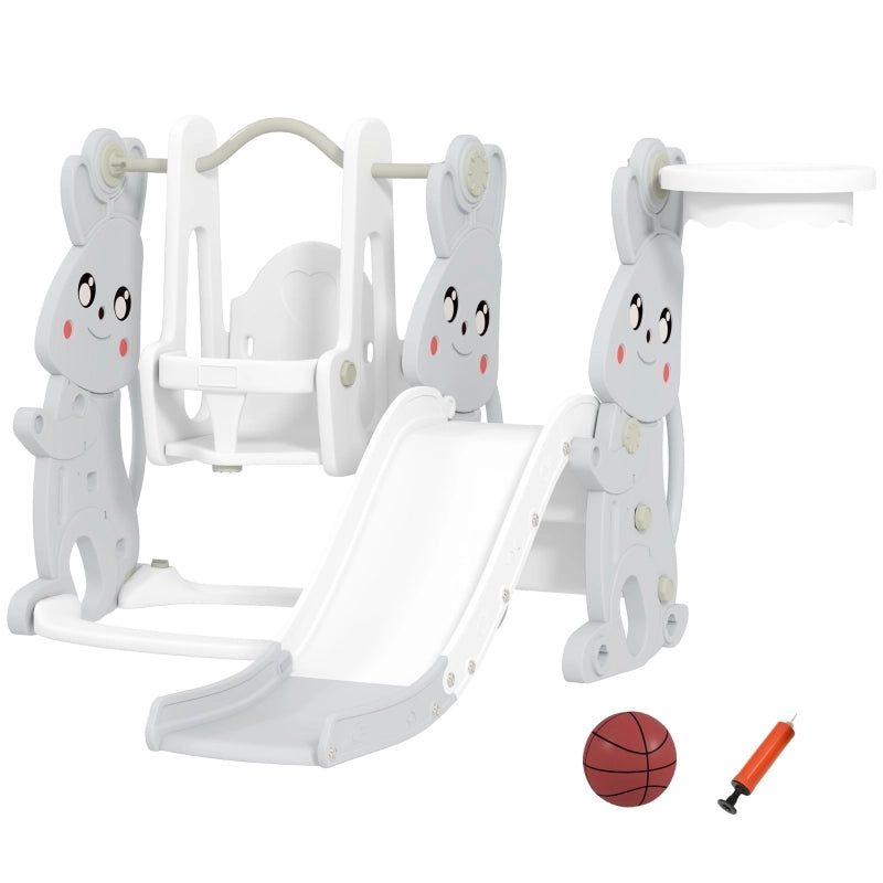 SCIVOLO Set gioco 4 in 1 con altalena canestro e arrampicata plastica grigia