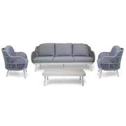Salotto alluminio Wichita 3 posti bianco con cuscino e corda grigio chiaro