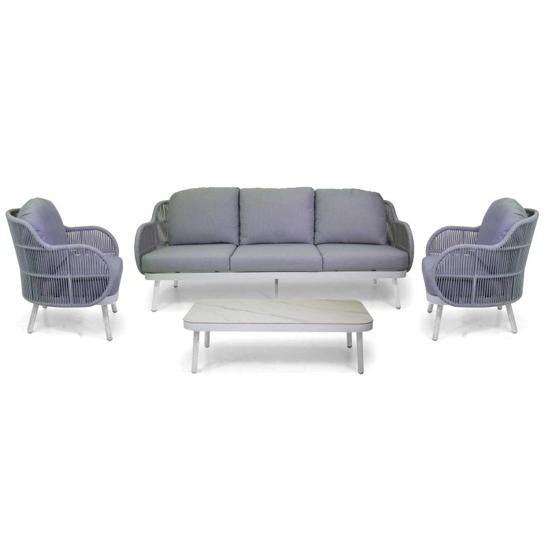 Salotto alluminio Wichita 3 posti bianco con cuscino e corda grigio chiaro
