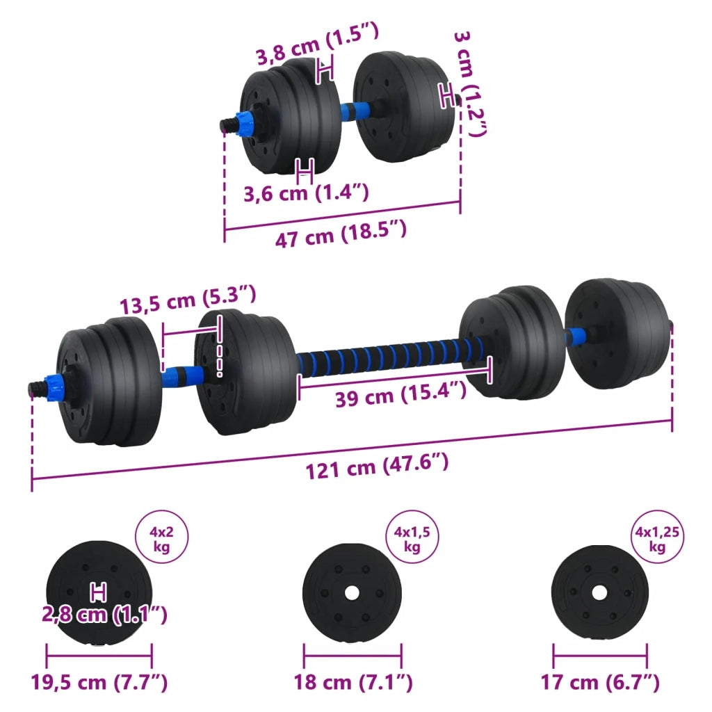 Set Manubri e Bilanciere 2-in-1 20 kg Nero e Blu 42023464