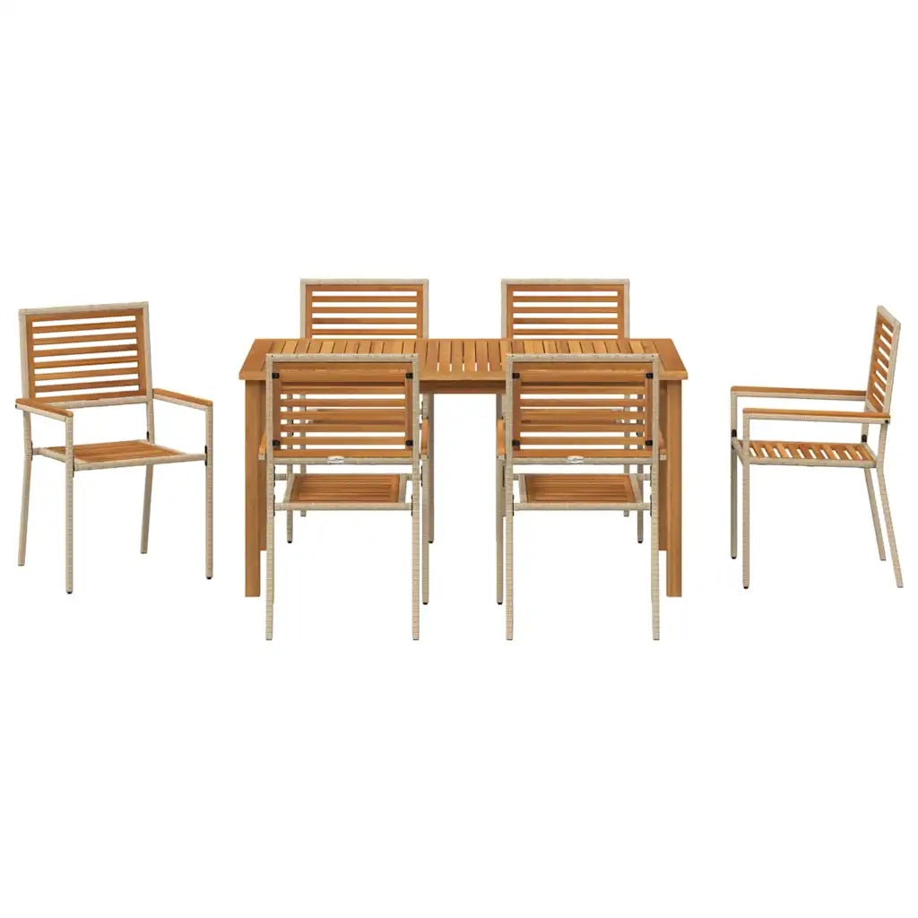 Set da Pranzo per Giardino 7 pcs Beige Legno di Acacia Massello