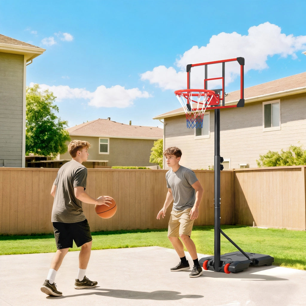 Canestro da Basket Regolabile 178-208 cm con Ruote e Base Riempibile ¨C Minimal ¨C Rosso e Nero