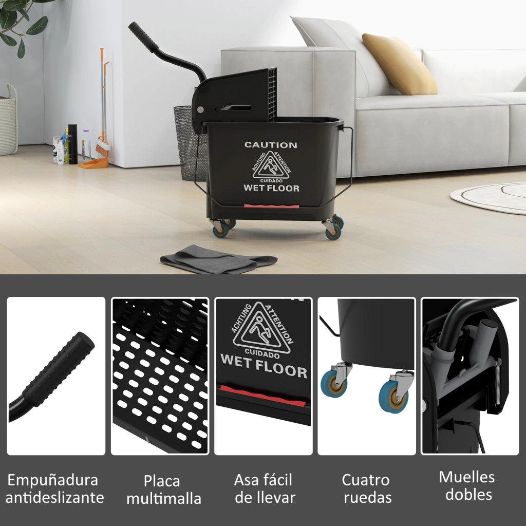 Secchio Lavapavimenti 20L con Ruote e Sgocciolatoio ¨C Zephmum ¨C Nero 60x27x70,5 cm