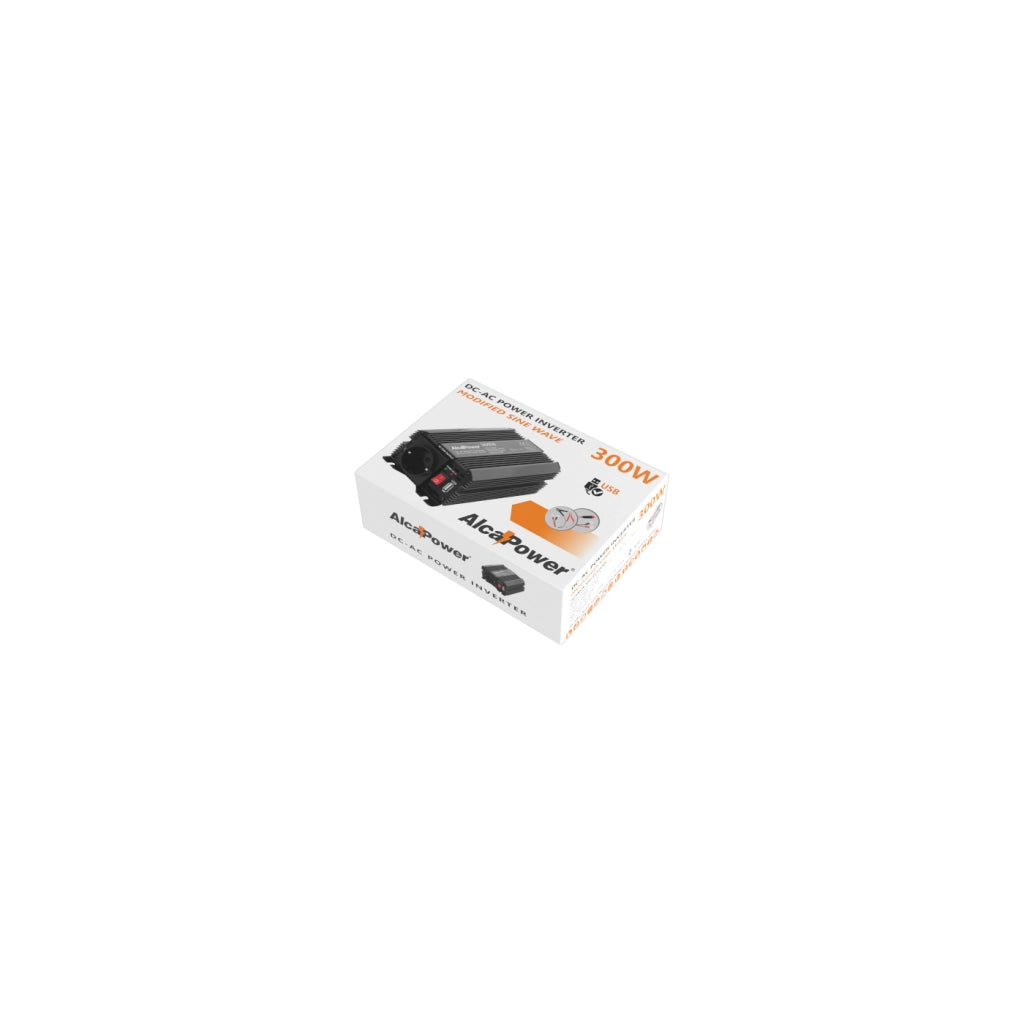 Alcapower Inverter Soft Start 300W DC-AC 12V a 230V con uscita USB integrata, protezione da sovraccarico e cortocircuito per auto camper e barche