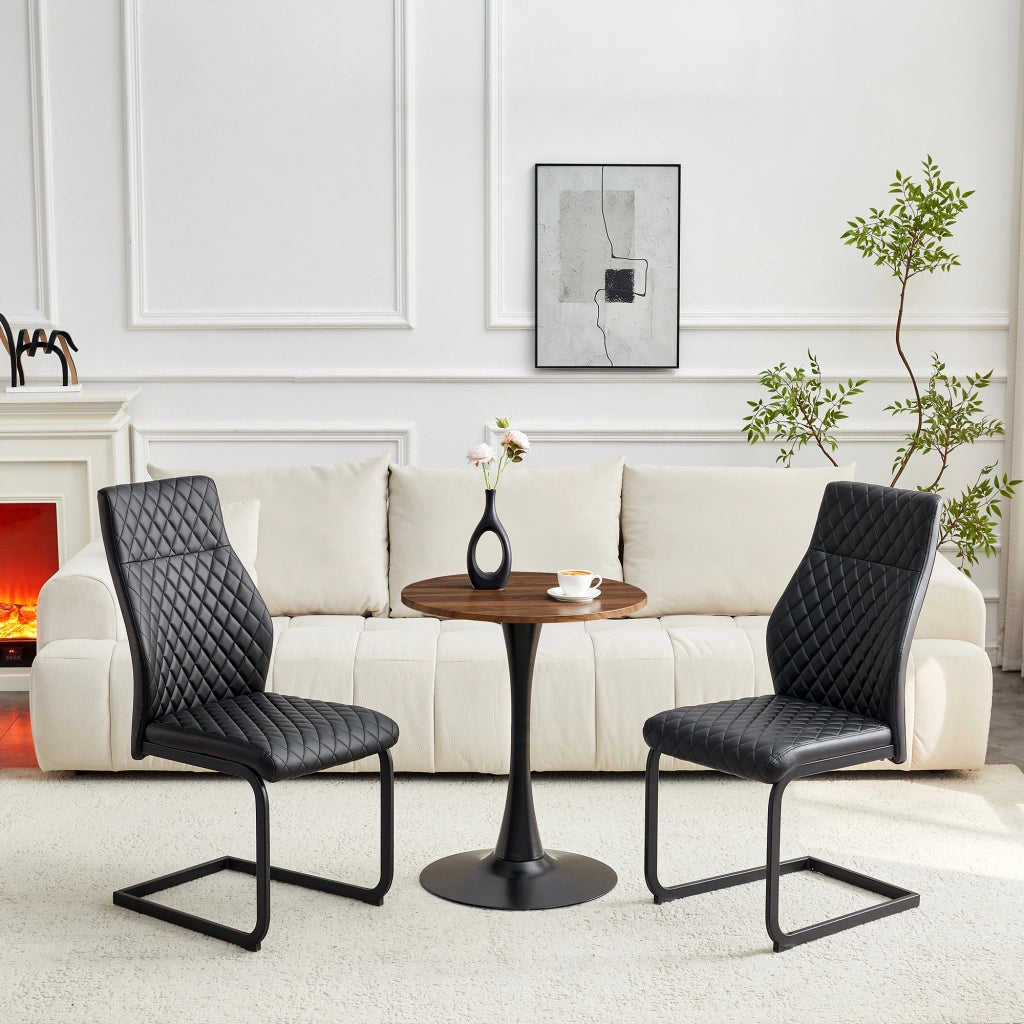 Set Tavolo Rotondo e Sedie da Pranzo ¨C Xylo ¨C Piano MDF, Gambe Metallo Nero, Schienale Rombi