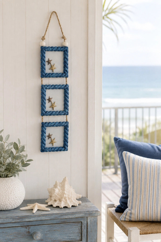 Cornice portafoto in legno blu, 13x2x56h cm