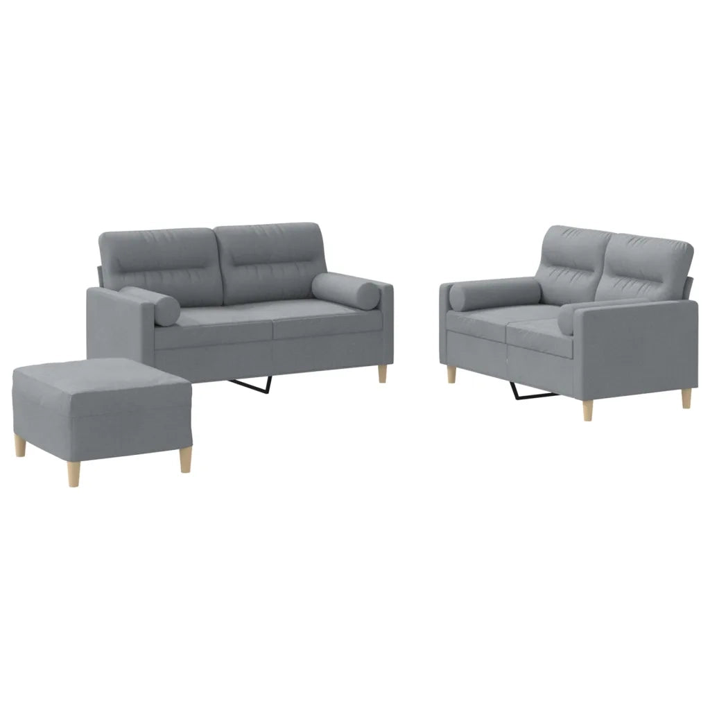 Set Divani 3 pz con Cuscini Grigio Chiaro in Tessuto