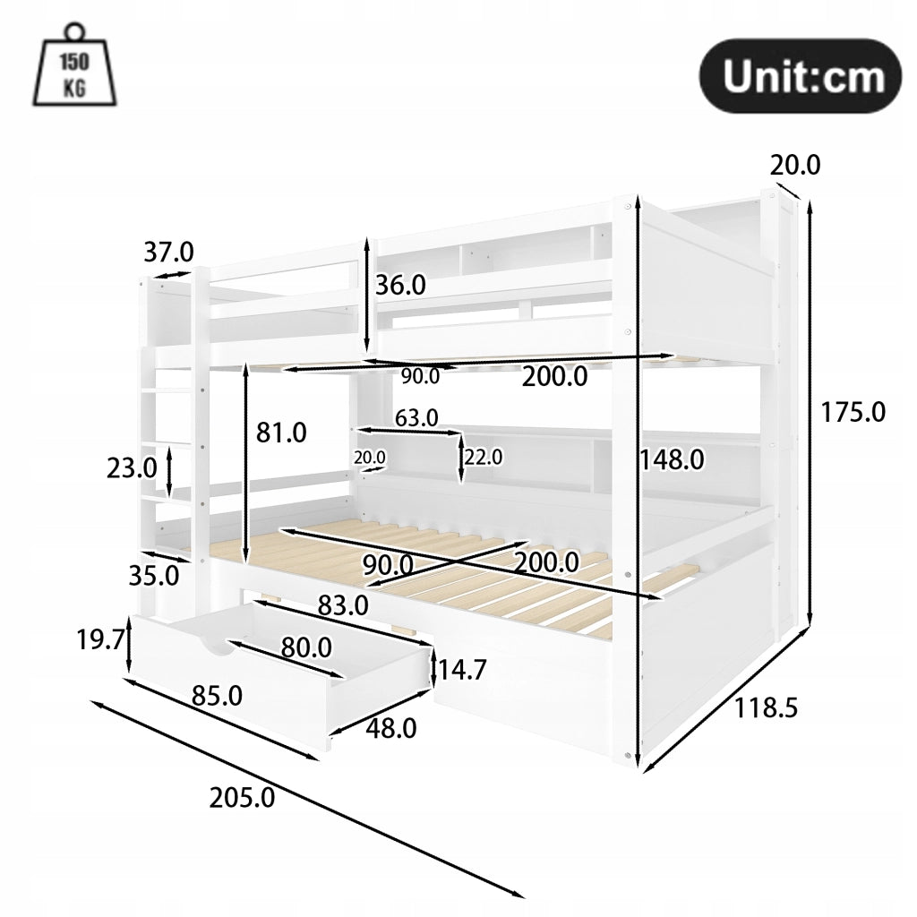 Letto a castello con cassetti - Xylo - 90x200 cm - Bianco